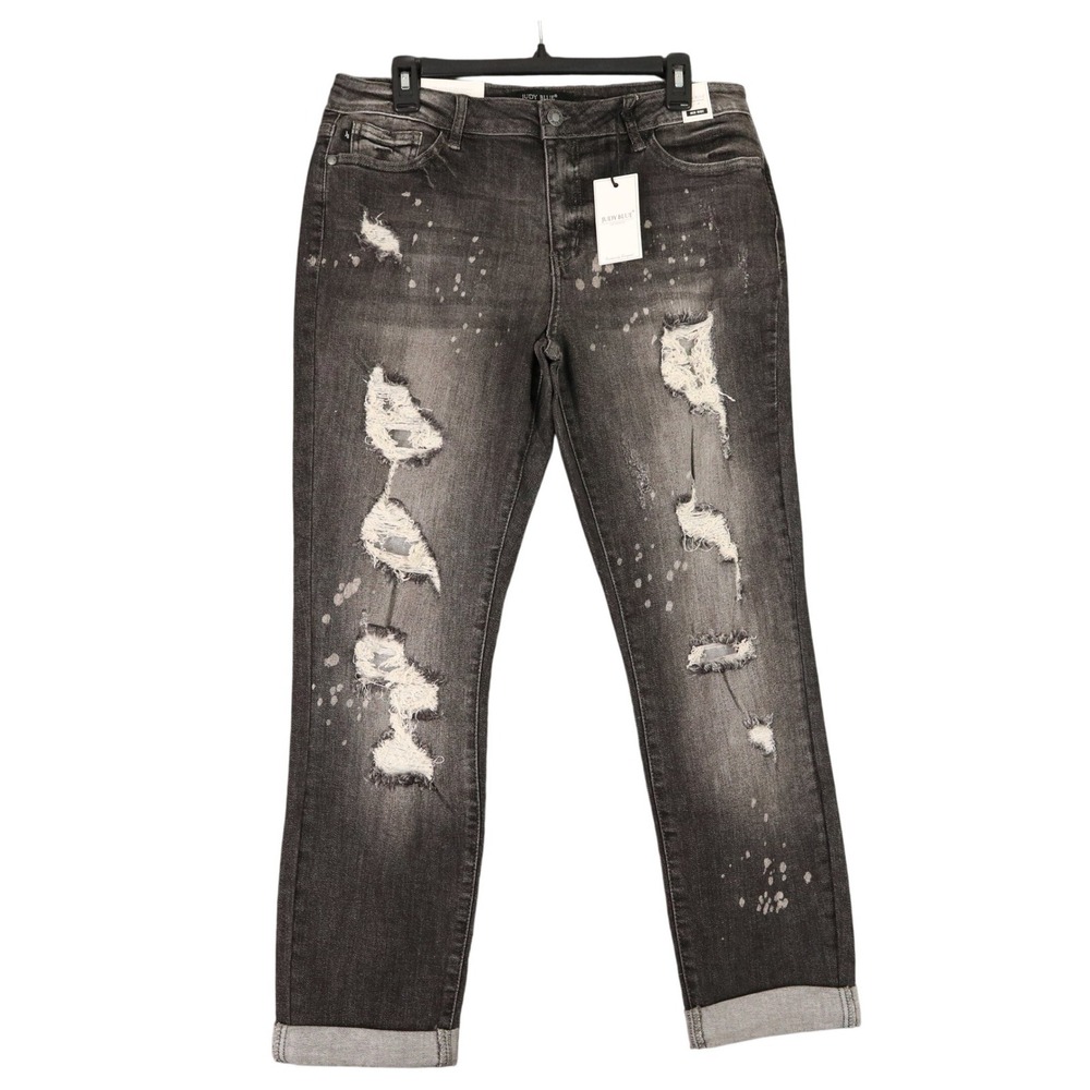 Judy Blue Boyfriend Fit Jeans Womens 13 31 Distressed Paint Splatter Stretch NWT